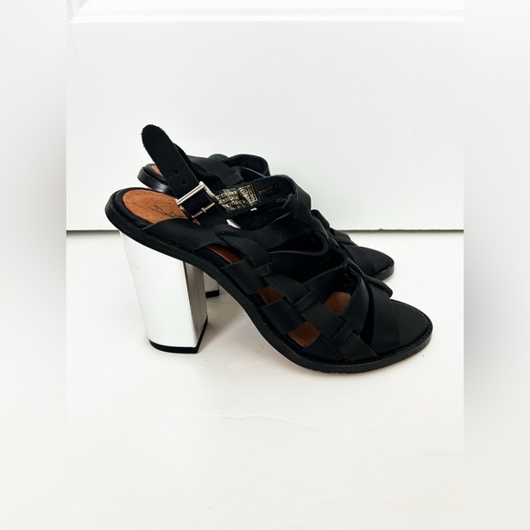 Anthropologie Sixty Seven Black and Silver Leather Block Heels Size 38 - Picture 2 of 8